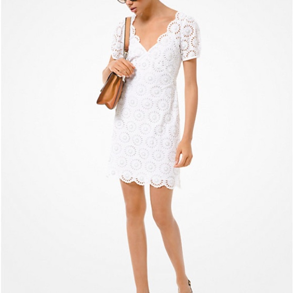 Michael Kors Embellished Broderie Anglaise Cotton Dress